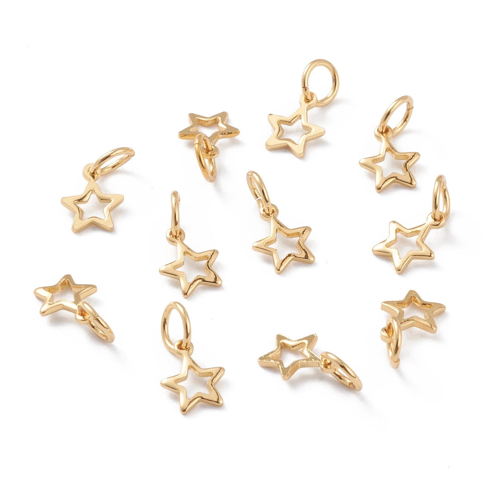 

20pcs Mini Brass Charms Hollow Star Charms Dangle Pendants with Jump Rings Real 18K Gold Plated for Jewelry Making DIY Bracelet