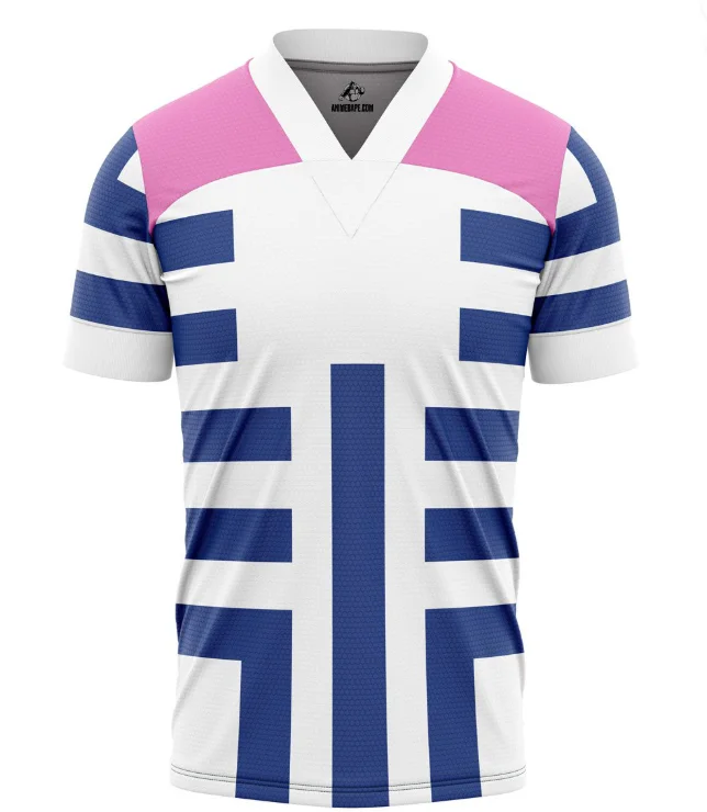 Demon Slayer AkazaV Collar Breathable Mesh Pink Shoulders and Blue Geometric Pattern Anime Casual Sports Jersey
