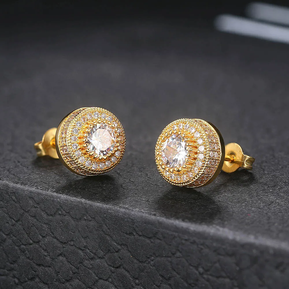 Shining Stainless Steel CZ Stud Earrings For Men Clear Round Zircon Stone Gothic Earrings Women Accessories Fashion Jewelry