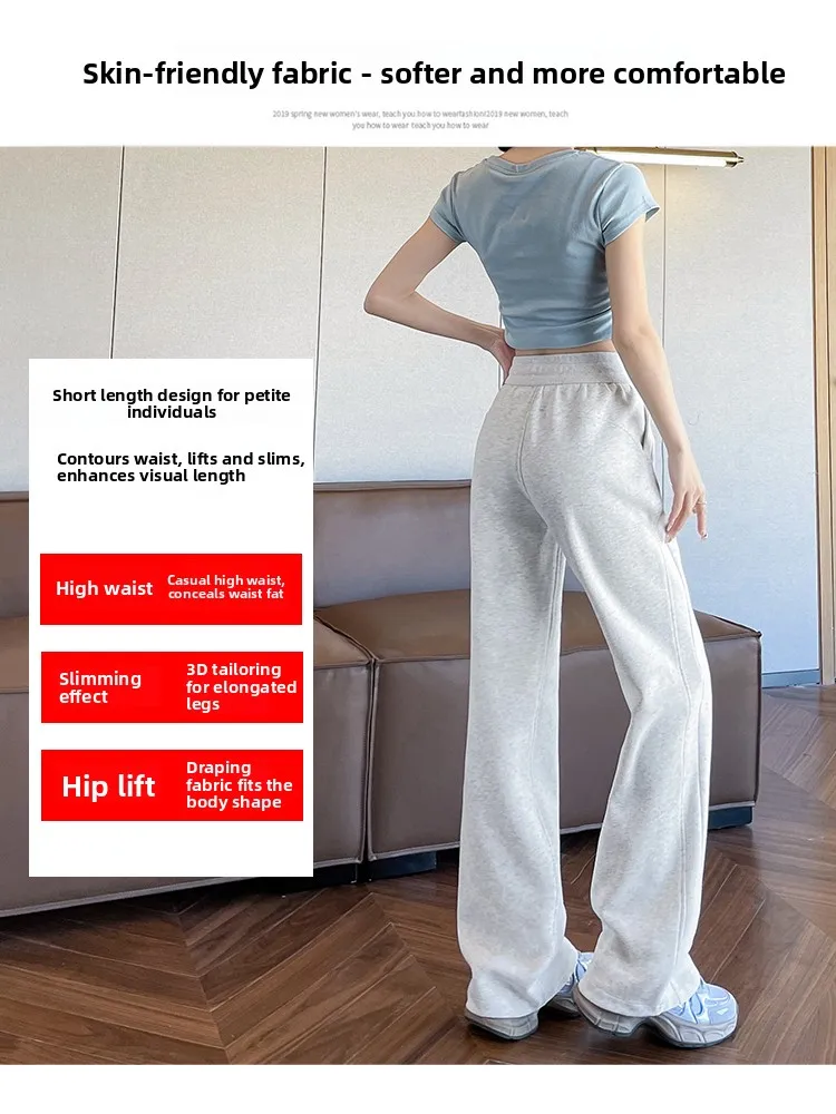 여성용 스포츠 팬츠 캐주얼 스트레이트 레그 요가 팬츠 하이 웨이스트 슬리밍 카프리 길이 폴리에스터 혼방 한국 스타일