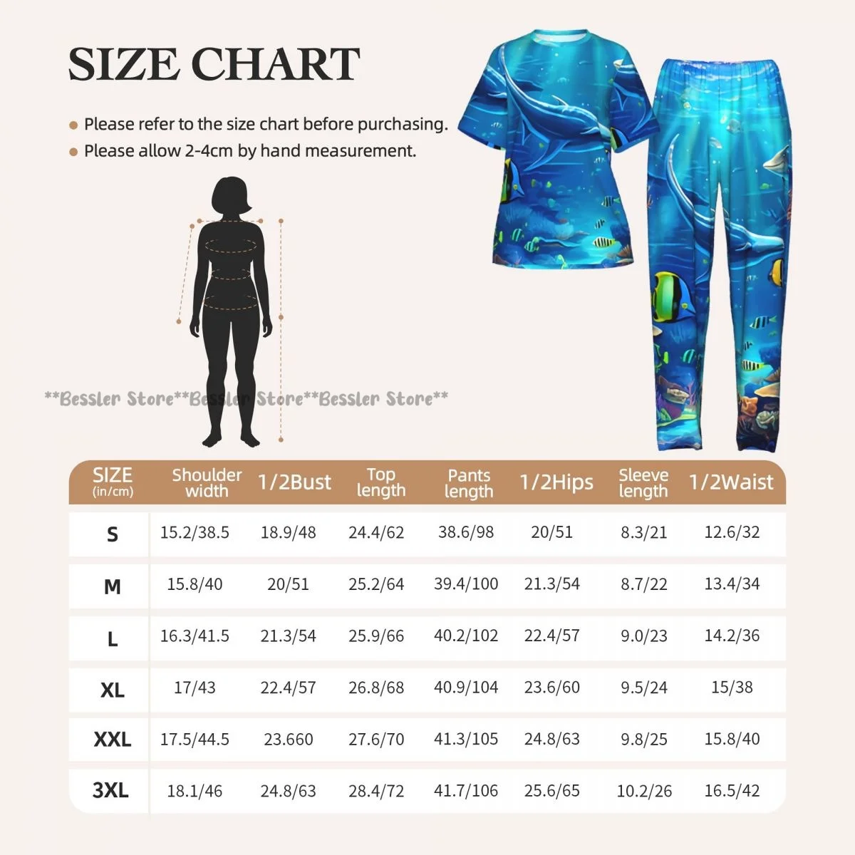Women Pajama Sets Lounge Sleepwear Underwater World Ocean Animal Plant Fish Short Sleeve Nightwear view 6