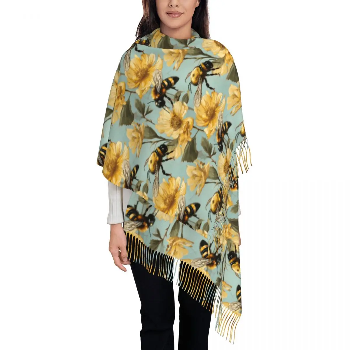 

Изготовленный на заказ шарф с кисточками в виде сот и пчелы, женский мягкий платок, женские зимние шарфы