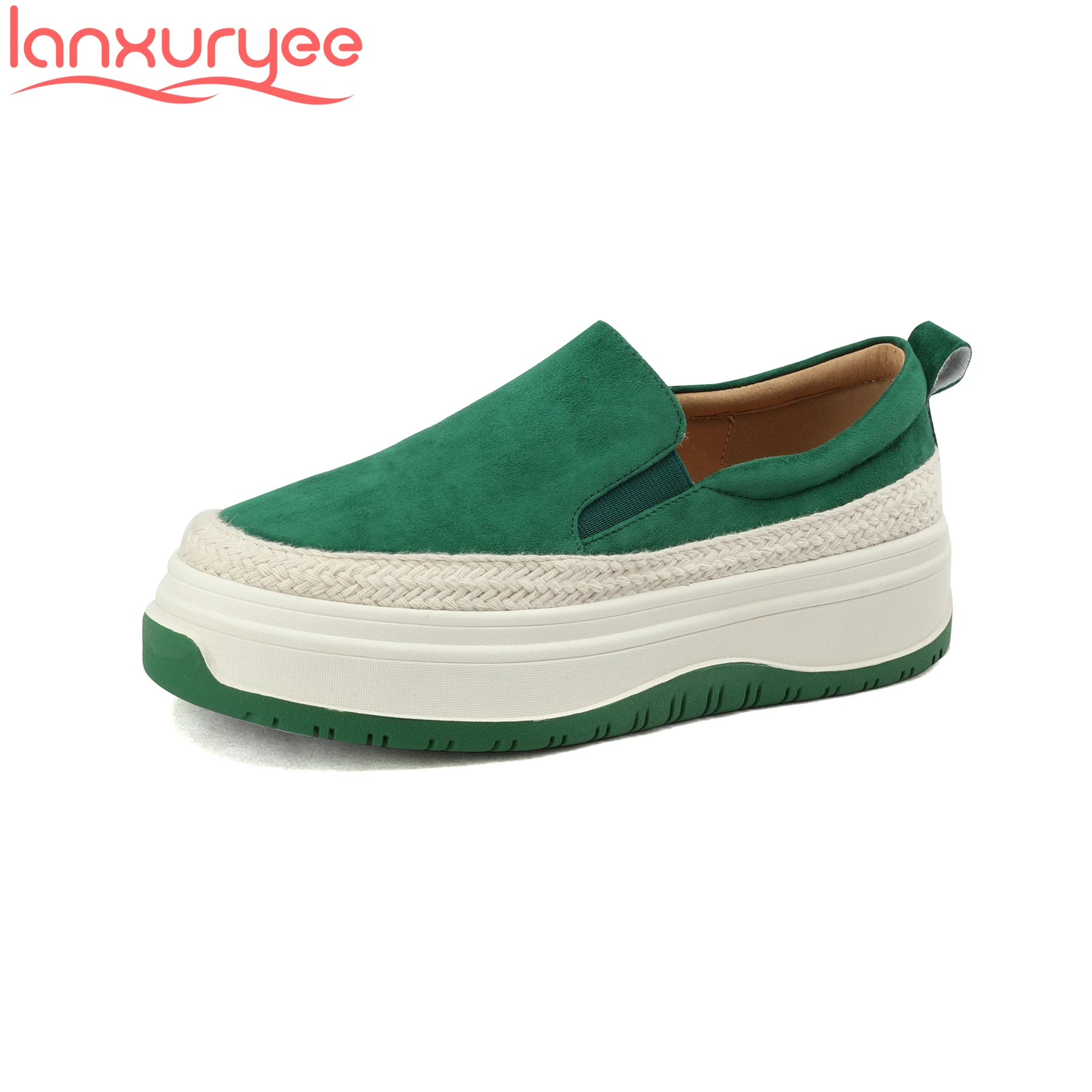 

Lanxuryee Sheep Suede High Heels Platform Leisure Spring Women Vulcanized Shoes Vacation Loafers Preppy Style Ins Brand Sneakers