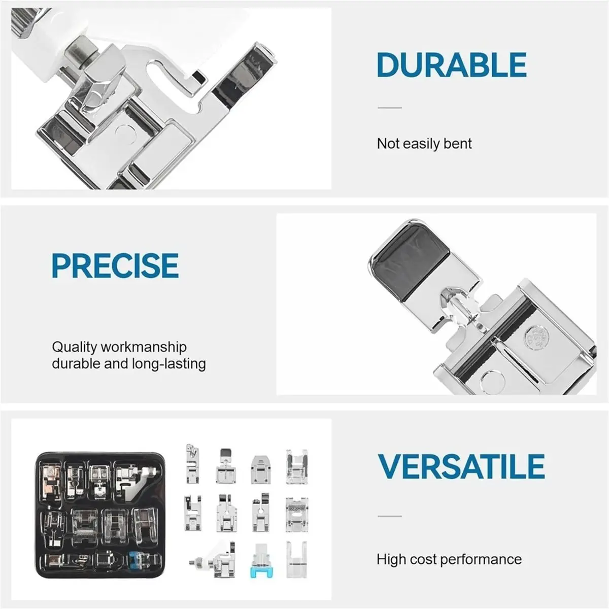 1set Sew Machine Presser Foot Set (Includes Hemming & Invisibles Zipper Feet, Compatible with Low-Shank Snap on Models)