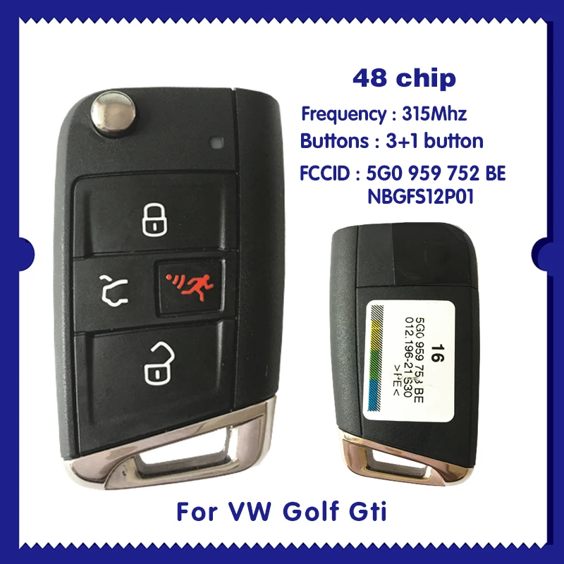 

For VW Golf Gti 5G0 959 752 BE/NBGFS12P01 48Chip 315mhz CN001086