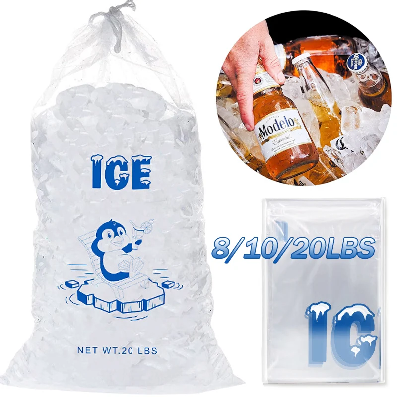 10pack Ice Bags with Drawstring for Ice Machine Heavy-Duty Reusable Ice Cube Bags Portable Storage and Freezer Keeper