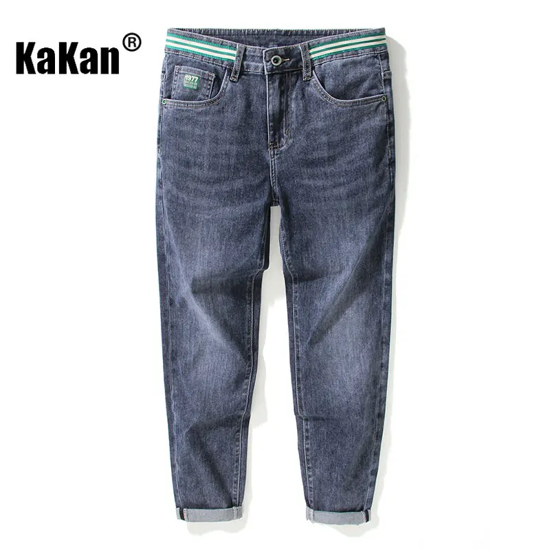 Kakan-celana pendek Denim lurus biru kasual Eropa dan Amerika K023-3285 pria Jeans baru musim semi dan musim panas