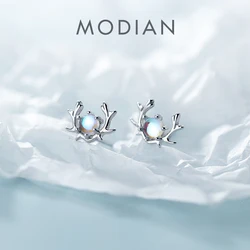 Modian Genuine 925 Sterling Silver Gradient Color Crystal Animal Antlers Stud Earring for Women Korea Style Earring Fine Jewelry