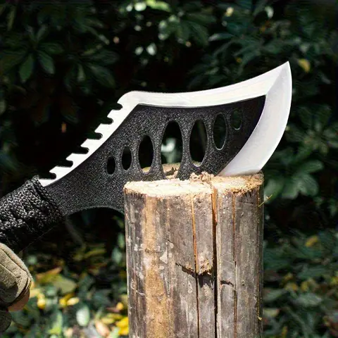Portable Outdoor Jungle Camping Axe & Knife - Non-Slip Handle, Full Tang Stainless Steel Blade (58HRC) with Nylon Sheath, 27CM H
