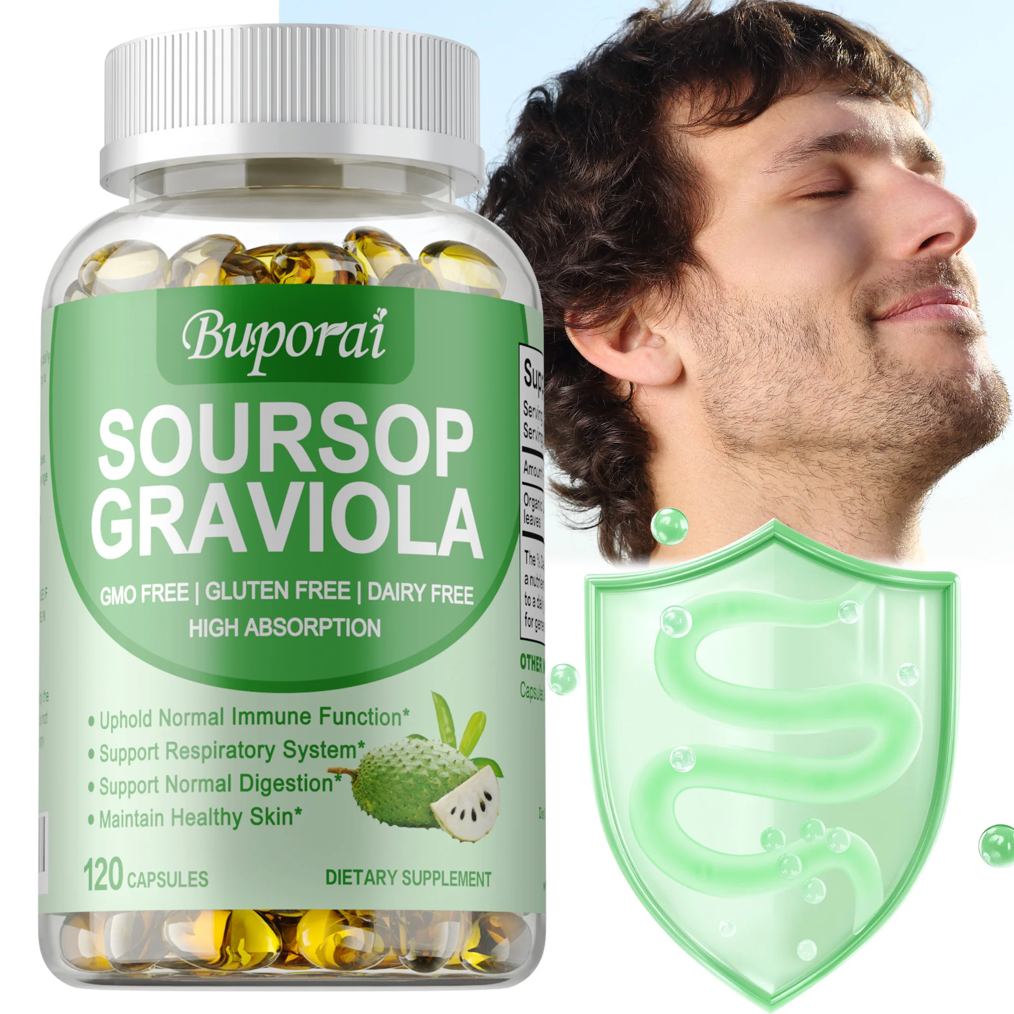 

Soursop Graviola Capsules - Reduce Stress and Anxiety, Mood, Improve Sleep Quality, Promotes Cellular Health, Boost Immunity