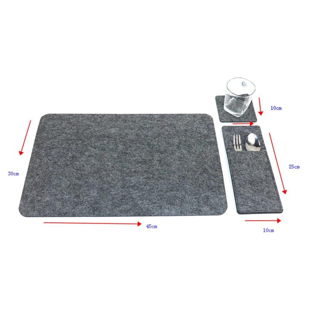

6 Sets Felt Placemat Kit Scratch Resistant Heat Proof Coasters Dining Mats Cup Mat Table Protection Easy Clean Home Restaurant