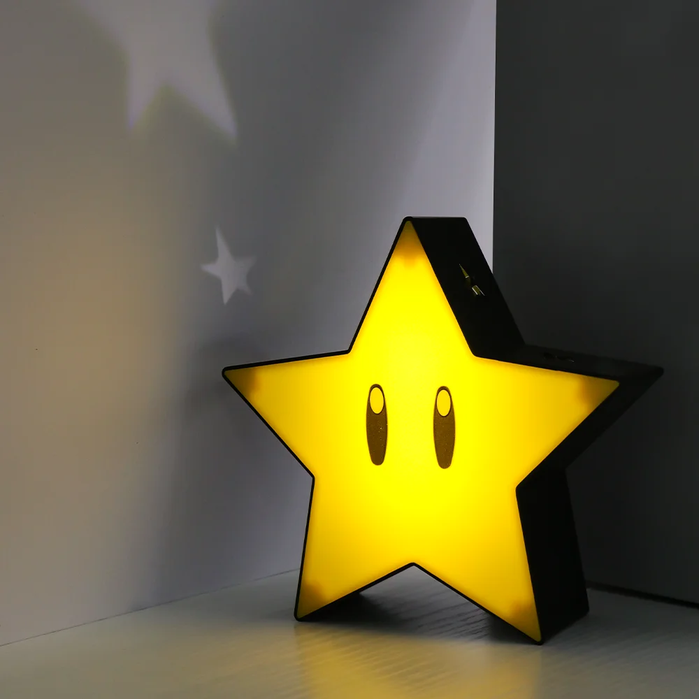 Mario Model Figures Toy Yellow Star Square Question Mark Night Light LED Lamp Statue Doll Charging Sound Emitting Birthday Gift