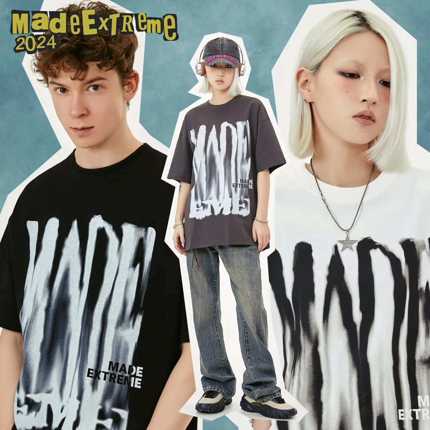 

Motorcycle Quick-dry MADEEXTREME American Street Hand-Painted Letter Print Summer National Tide Men's Short-Sleeved T-shirt