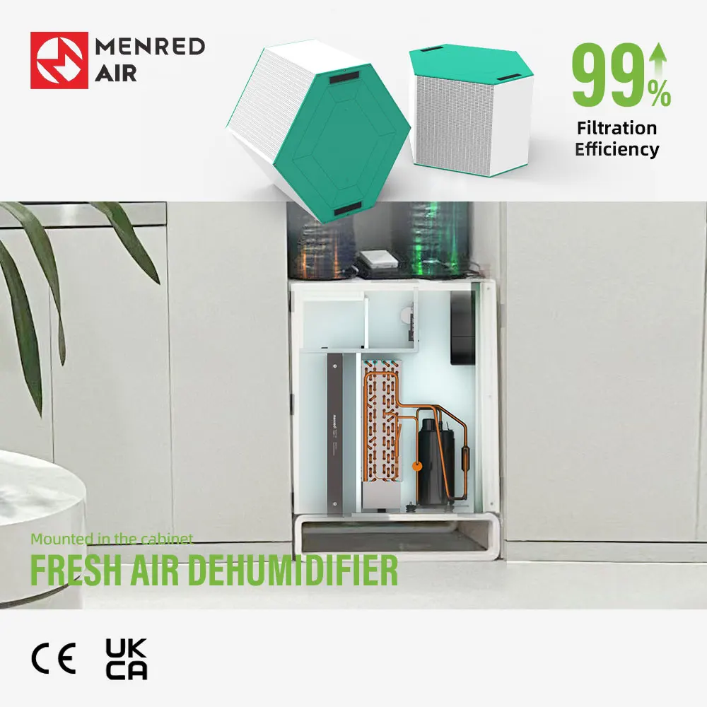 High Efficiency ERV Dehumidifier With Fresh Air 350m/h Airflow Square Design Smart Life Tuya App For Residential Bathroom Mall