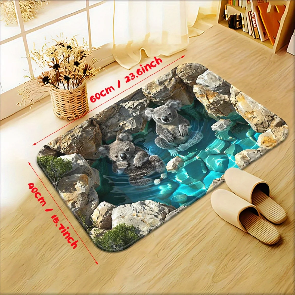 Cute Koala Family Pond Welcome Doormat Entrance Mat Polyester Outdoor Indoor Rug for Home Decor Living Room Path Pet Mat Tropica