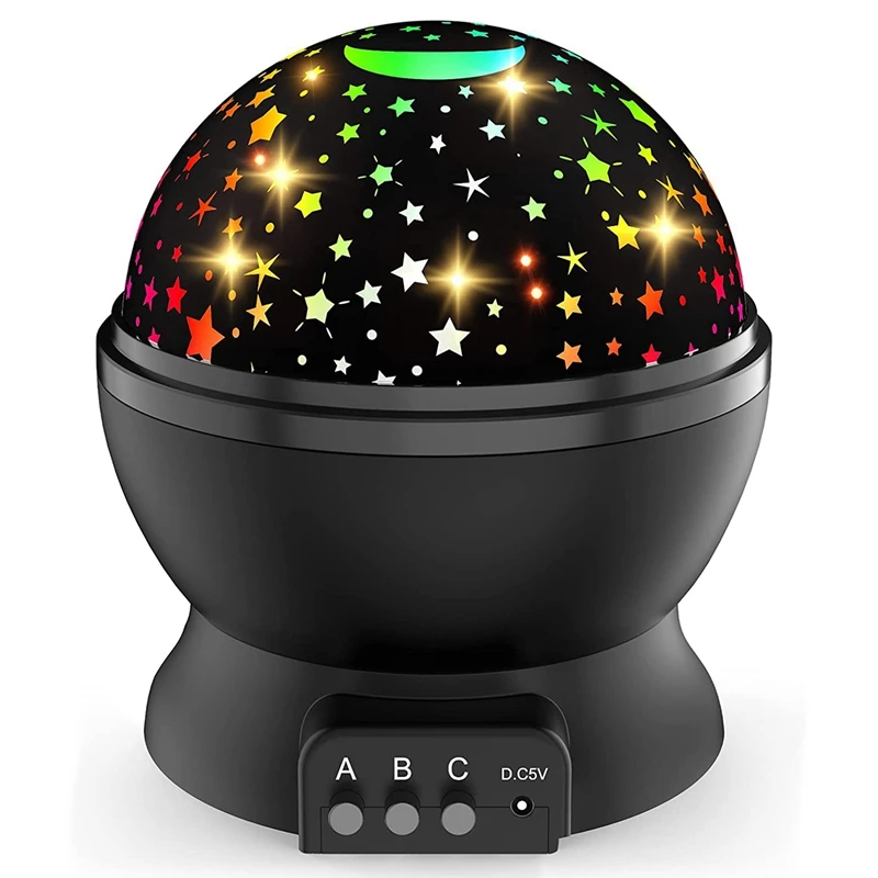 Children's Night Light Projector: Rotating Moon Star Night Light Bedroom Party And Birthday Gifts (Black)