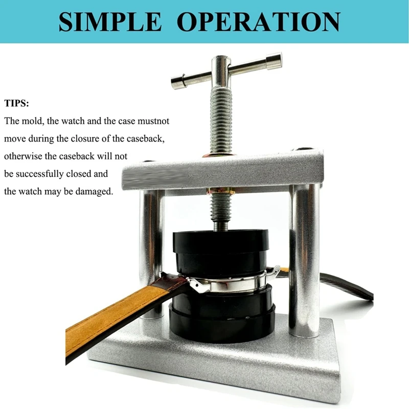 Strumento per pressa per orologio caldo, kit per pressa per cristalli per orologio, set chiudiporta per fondello, pressa per fondello per orologio in metallo, strumento per la sostituzione della batteria dell'orologio