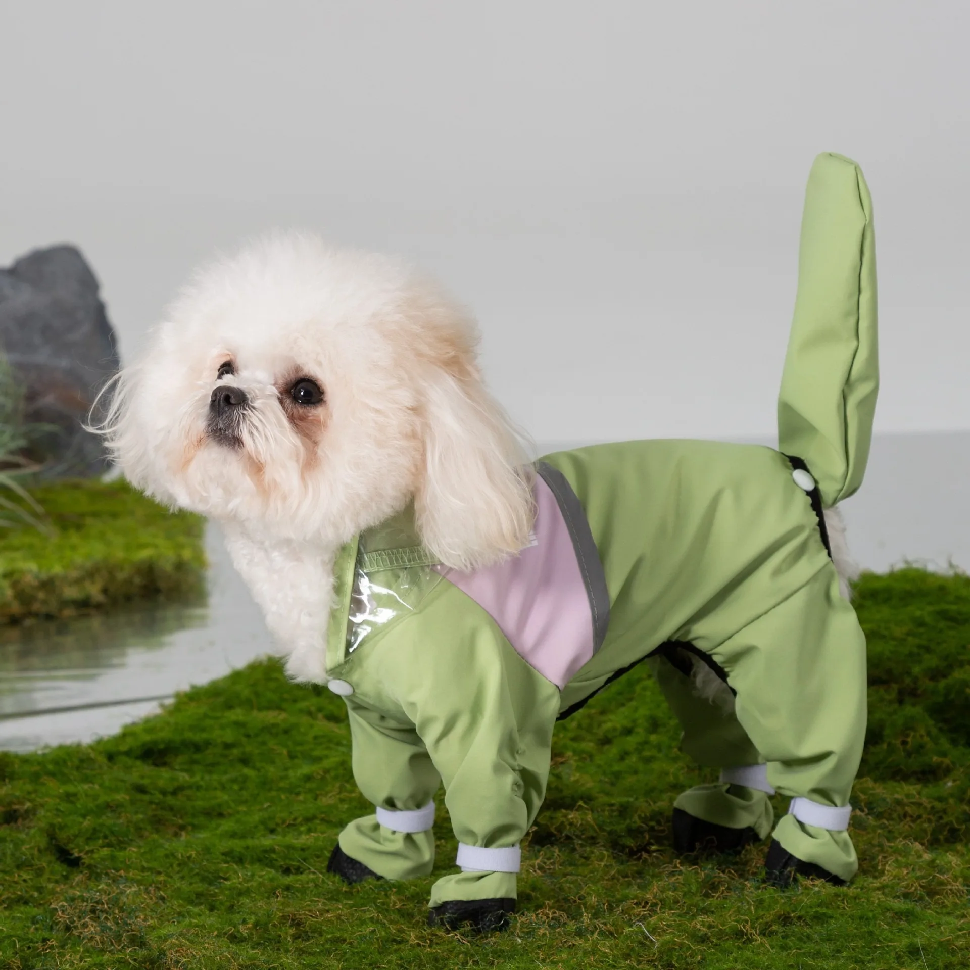 

Dog Raincoat Four-legged All-inclusive Waterproof Clothes Small Dogs Rainy Day Out Clothes Pet Jumpsuits With Traction Buckle