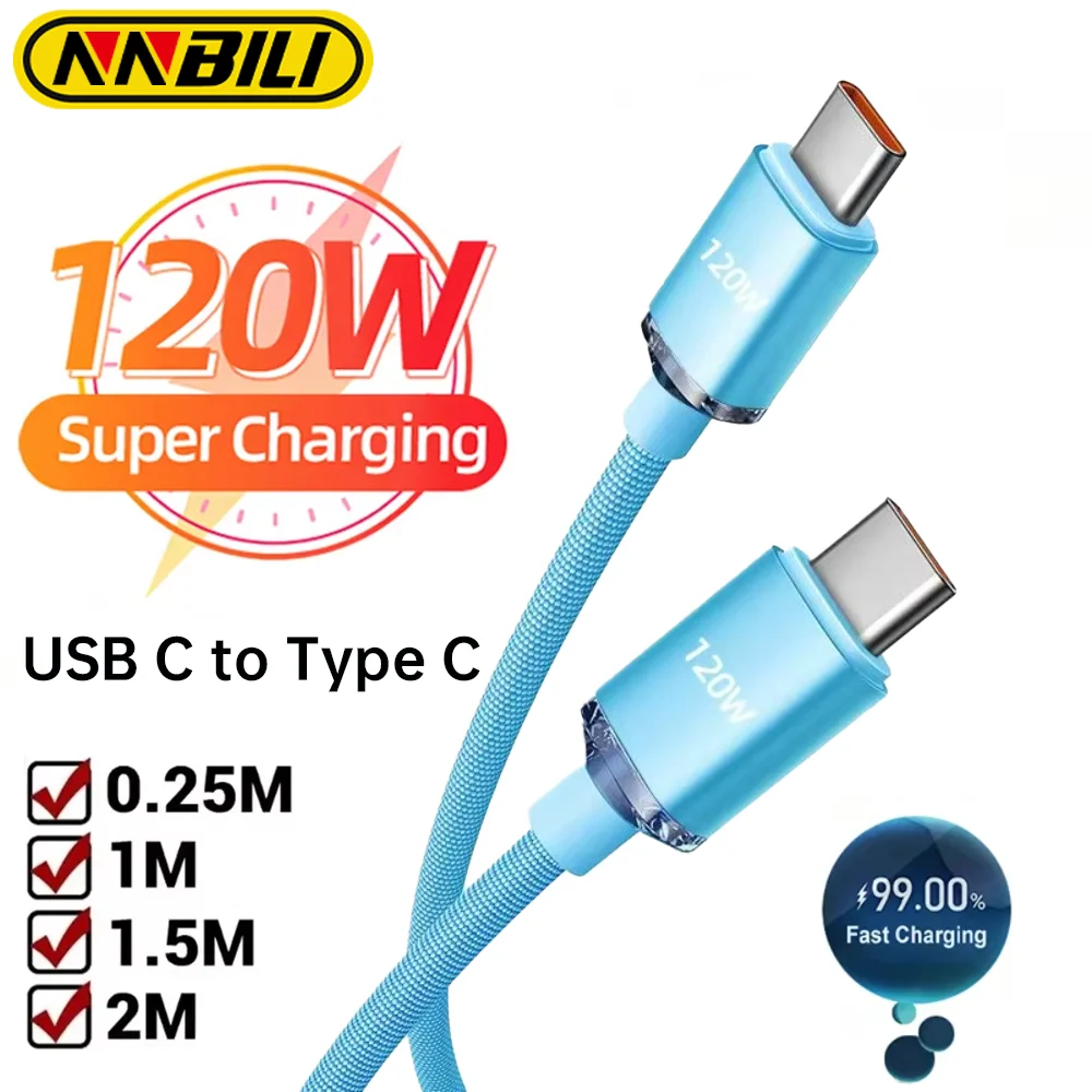 NNBILI 120W PD USB-C to Type C Super Fast Charging cable For iPhone 16 15 Pro Max Xiaomi Redmi POCO Samsung Hwawei Accessories