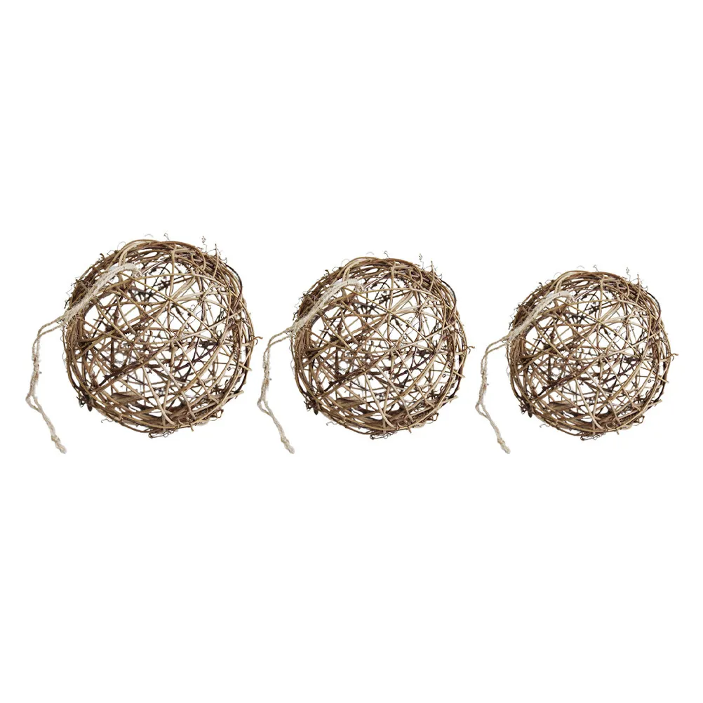 3Pcs Premium Rattan Balls Decorative Wreath Accessory Garland Pendant Party Adornment Wedding Layout Prop Natural Texture