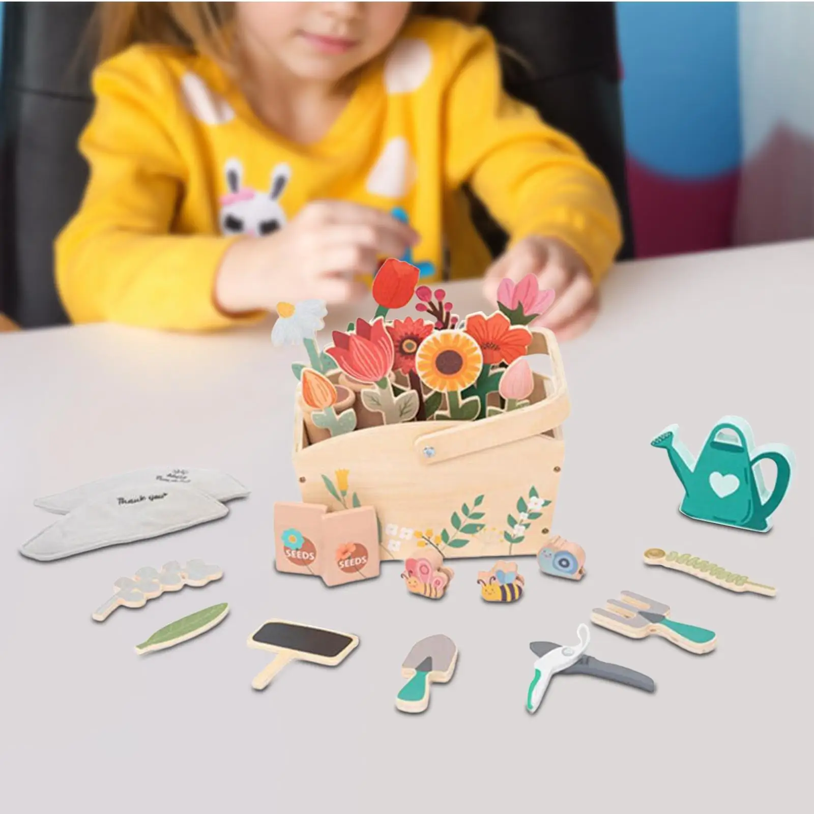 Ensemble de jeu de jardin de fleurs, scène de maison, jouets précoces