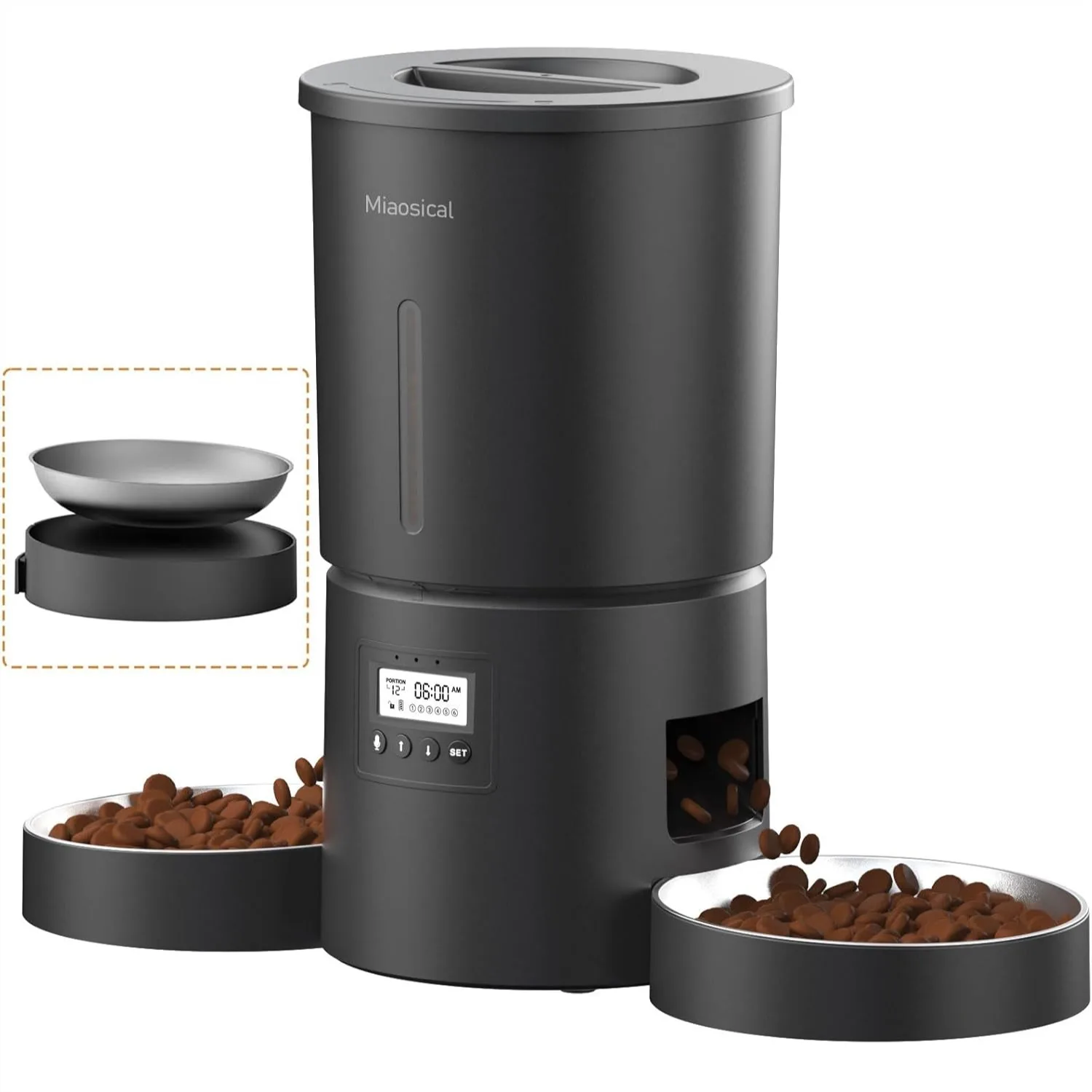 

Automatic Cat Feeder for 2 Cats, 4.2L Dry Food Dispenser with Dual Bowls, Dual Power Supply, Programmable Portions, 10s Voice