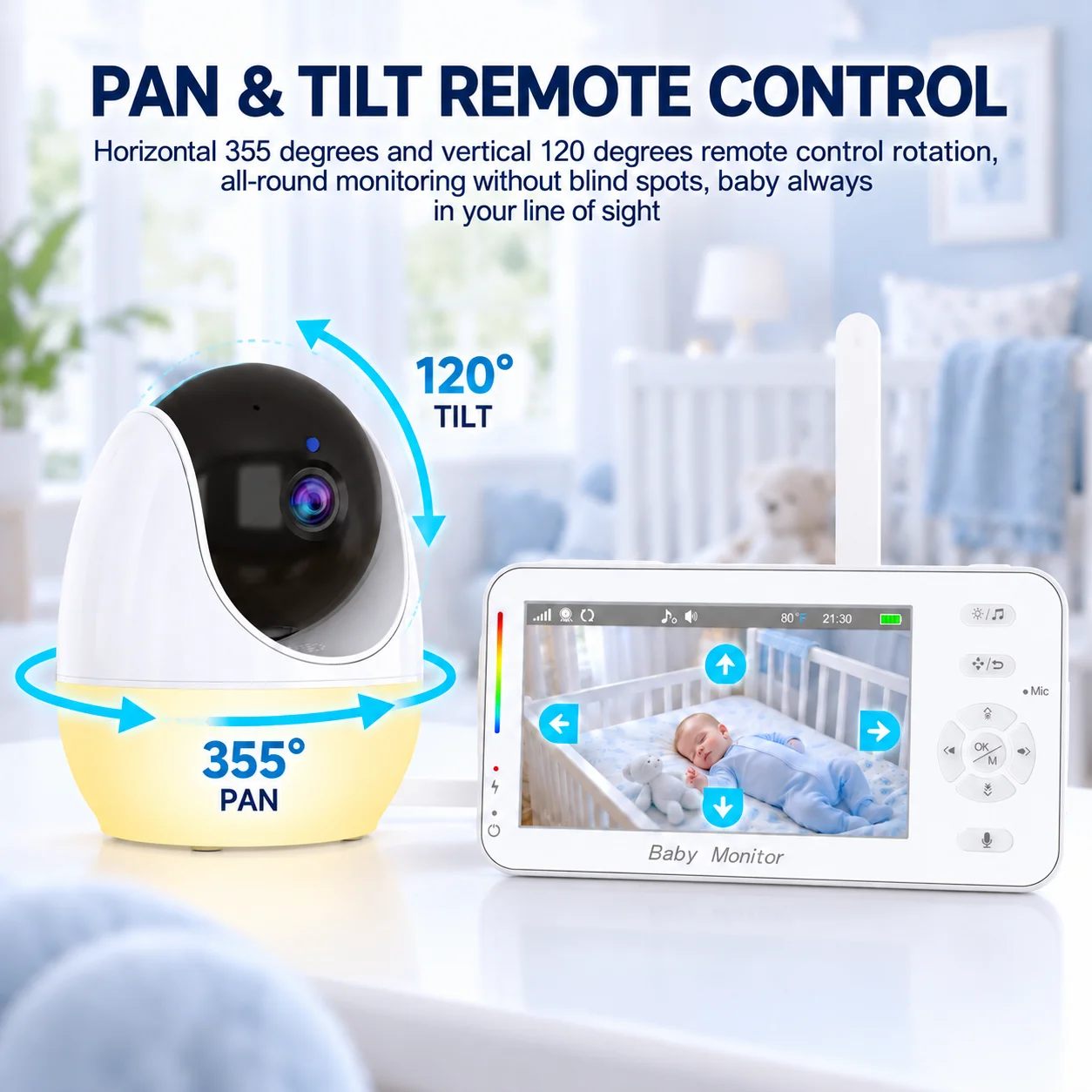 Baby Monitor 4.3 Inch Color LCD 1080p IR Night Vision Temperature Detect Feeding Reminder Two‑Way Audio Parent Unit Display