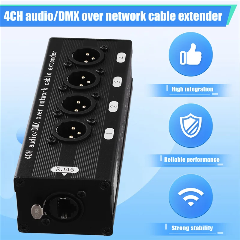 Excelente-1 par de transceptor extensor XLR de Audio RJ45 Ethernet de 4 canales XLR/DMX para escenario en vivo, estudio de grabación de Audio
