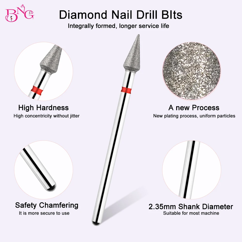 BNG Small Triangle Diamond Nail Drill bits Dead Skin Remove Manicure Drill Bits E-file Cuticle Nail Polishing Tools Nail Prepare