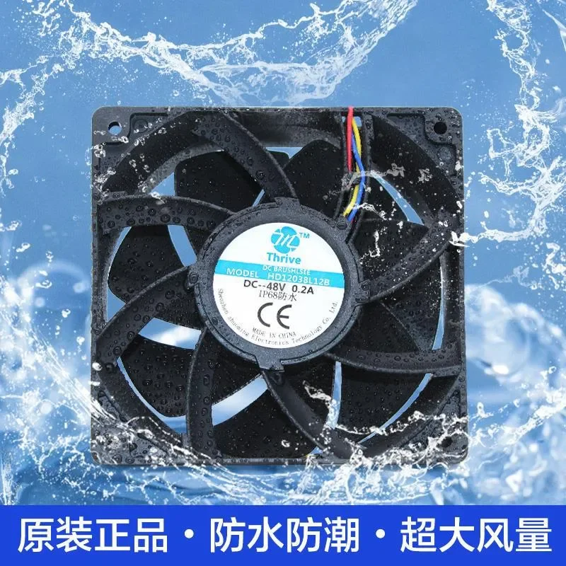 

48V Humidifier Atomizer Fan 12CM IP68 Outdoor Waterproof Moisture-Proof 12038 Large Air Volume Fan for Electronic Devices