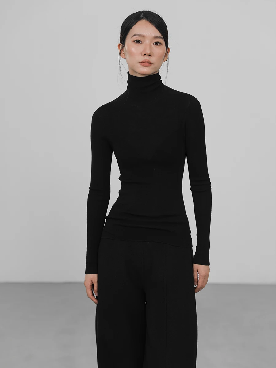 

JUZININE Pure Merino Wool Knitted Sweater 20s8 Needle High Ne Slim Fit Base irt Street Sle Winter Faion Women's Top