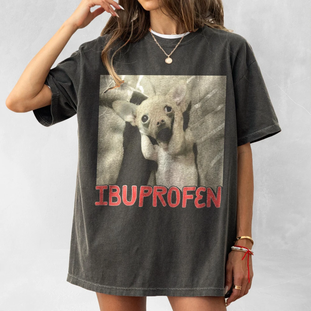 

Ibuprofen Funny Dog Emoji Pack 90s Retro Pirated Funny Awkward T-Shirt Pure Cotton Unisex Streetwear Top gothic y2k shirts