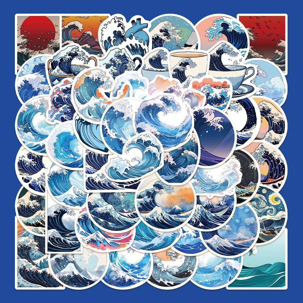 50pcs Ukiyoe Sea Wave Water Ripple Series Graffiti Stickers Suitable for Helmets Desktop Wall Decoration DIY Sticker Pack