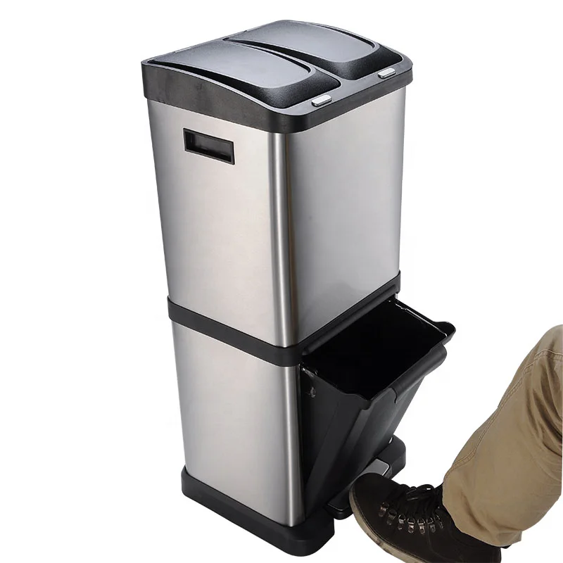 Luxury Three in One design 32L Large Garbage Bins Indoor Classification Recycle Bin Large Capacity Pedal Trash Can