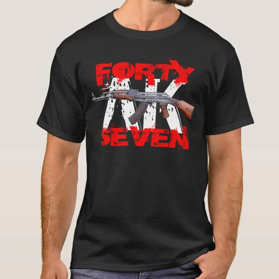 AK Forty Seven Letter Printed AK-47 Assault Rifle T-Shirt 100% Cotton O-Neck Summer Short Sleeve Casual Mens T-shirt Size S-3XL