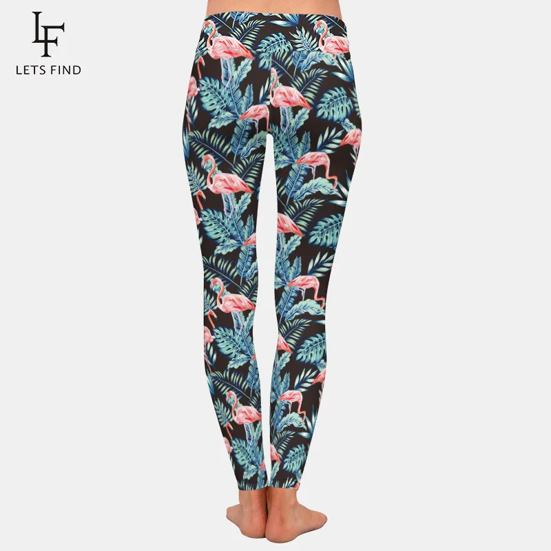 Legging Wanita Kualitas Tinggi Pola Flamingo Cetak 3D Mode Legging Hitam Sutra Susu Pinggang Tinggi