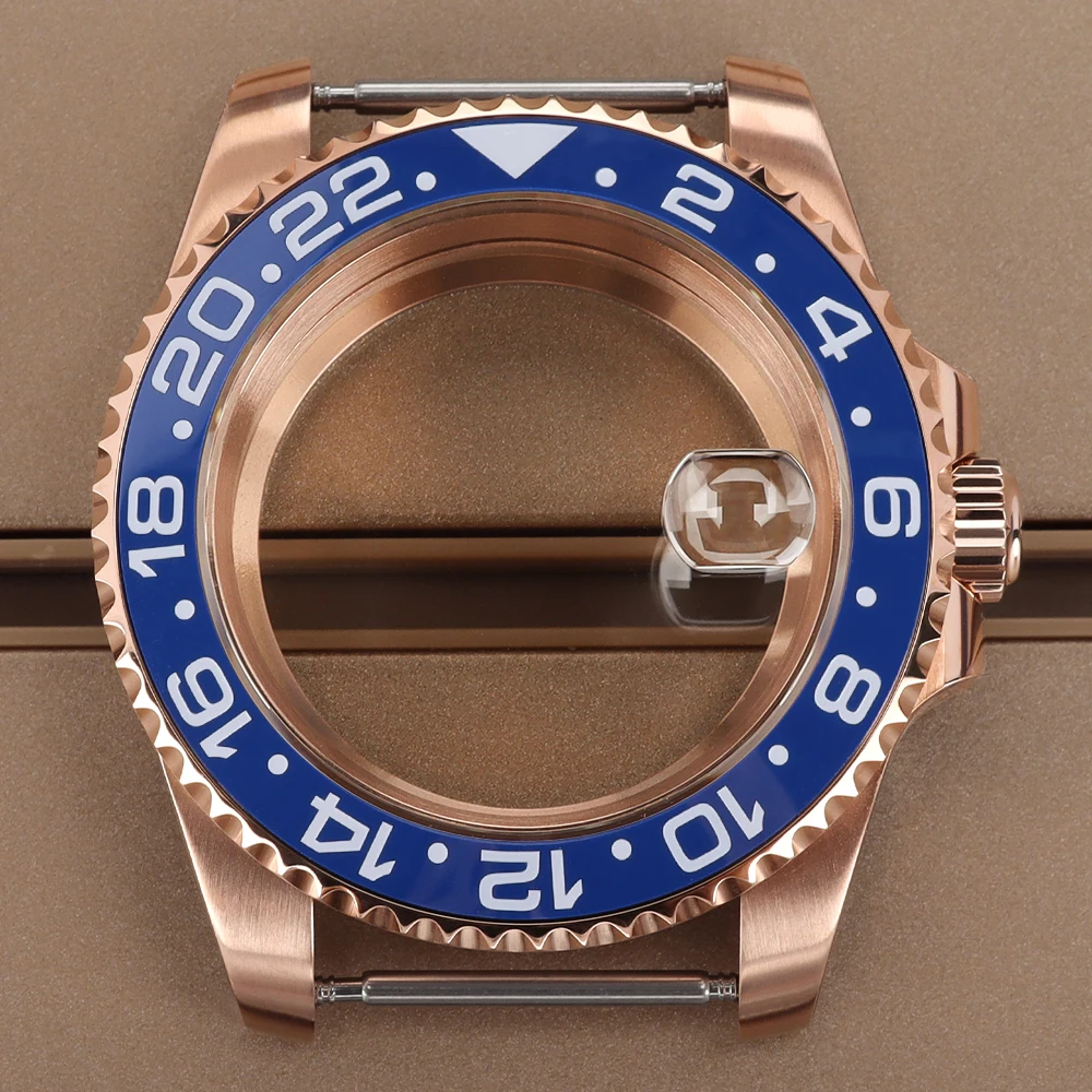 

40mm Rose Gold Luxury Watch Case Ceramic Bezel Sapphire Glass For GMT NH35 NH36 NH38 NH34 Movt 20Bar NH35 Case Watch Accessories