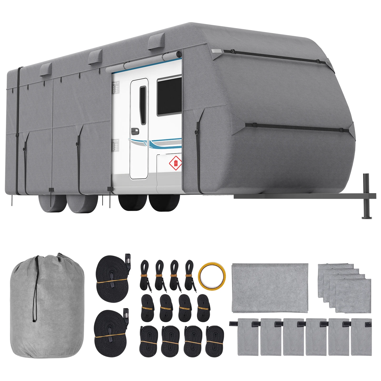 SucceBuy Travel Trailer Cover 18-40FT RV Cover 4-Layer Non-Woven Fabric Camper Cover Waterproof Windproof Rip-Stop Class A Cover