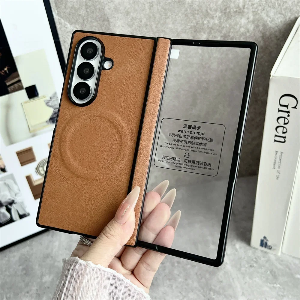Für neue Samsung Z Fold 7, gehärtetes Glas, Displayschutzfolie, Handyhülle für Galaxy Z Fold 7, 6, 5, 4, klassische Leder-Magnetabdeckung