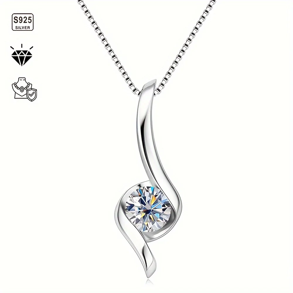 1pc S925 Silver with 1 Carat Moissanite Men's and Women's Light Luxury Necklace, Moissan Gemstone Jewelry | Gifts for Mother | G