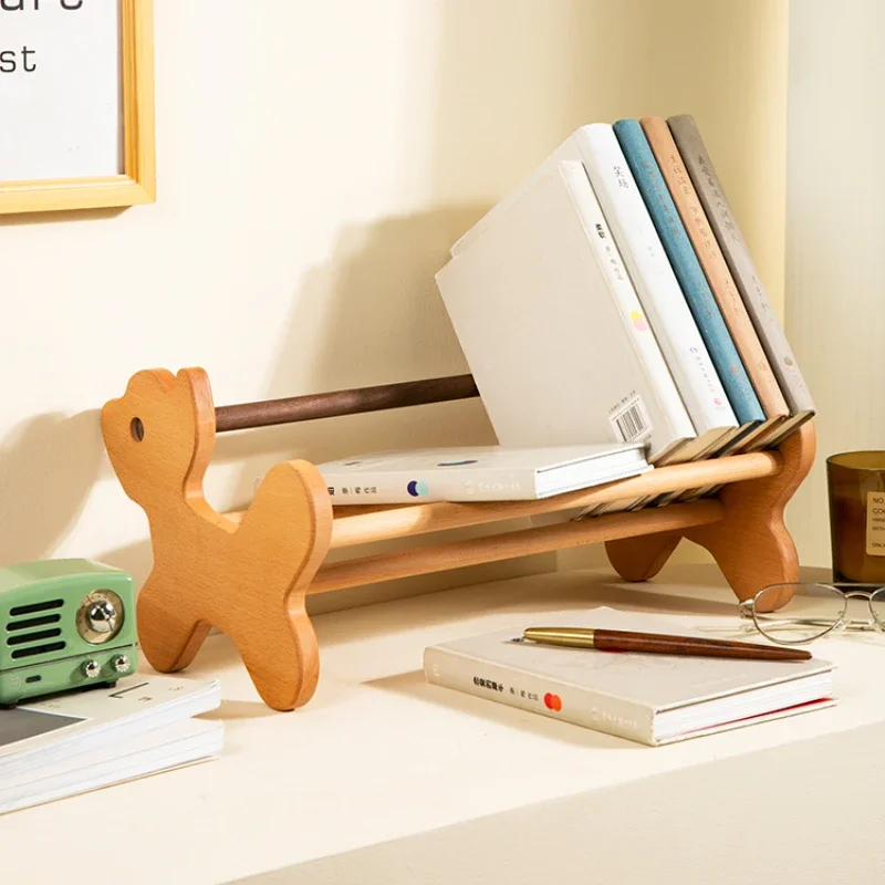 Wooden Desktop Bookshelf, Standing Picture File Storage, Student Office Cartoon Organizer, Leaning Storage Desk