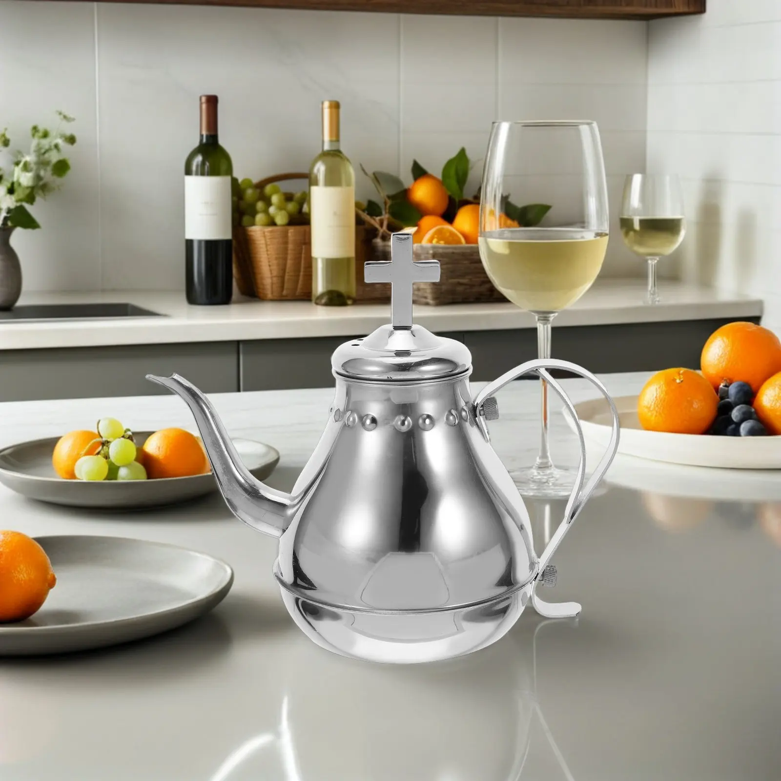 Stainless Steel Communion Teapot Vintage Aesthetic Silver Finish Ergonomic Handle Precise Spout for Church