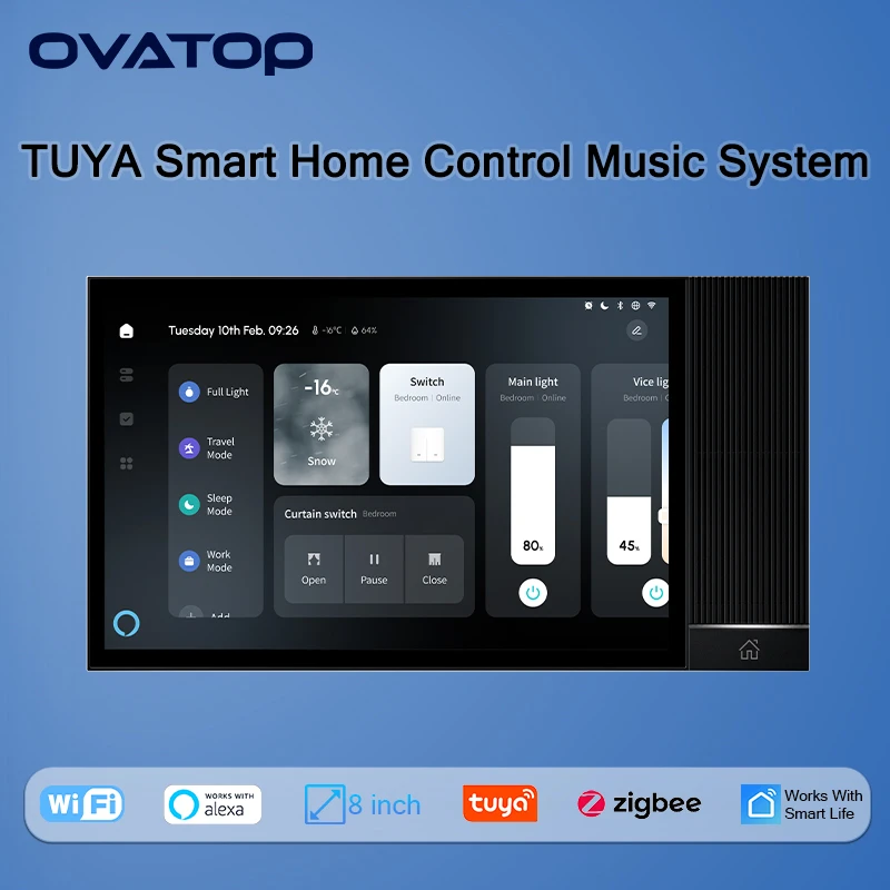 TUYA smart home control panel android11 music player system audio sound in wall amplifier with Bluetooth ZIGBEE Gateway ALEXA IR