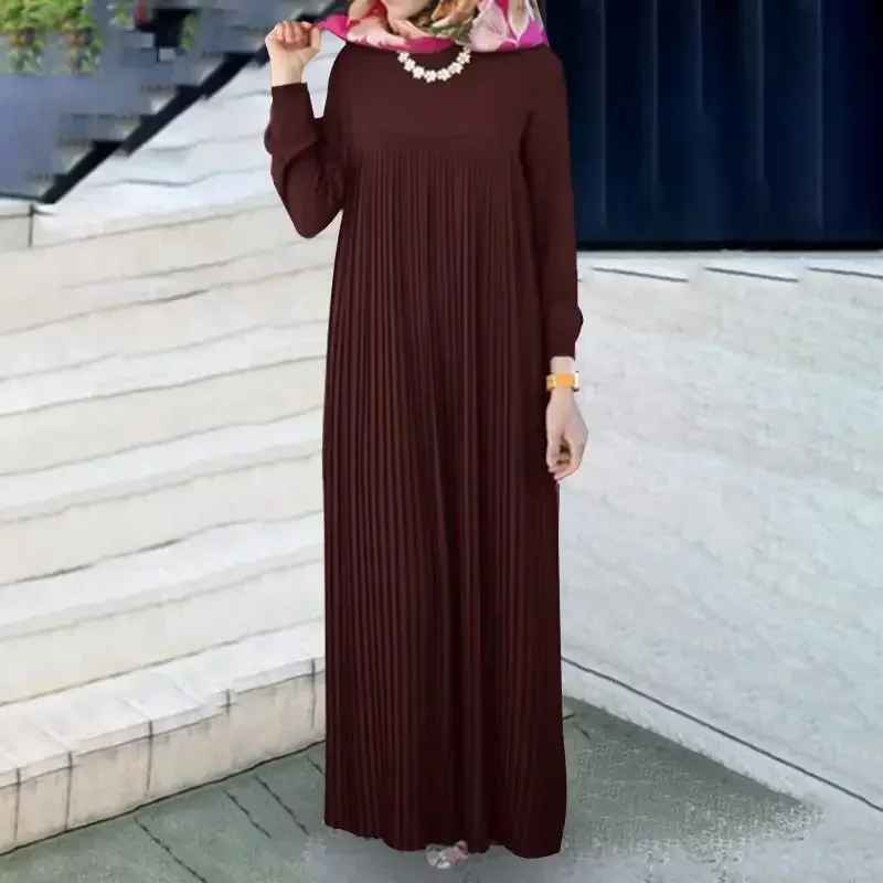 Abaya-Robe musulmane à col rond pour femmes, vêtements islamiques du moyen-orient, couleur unie, nouvelle collection