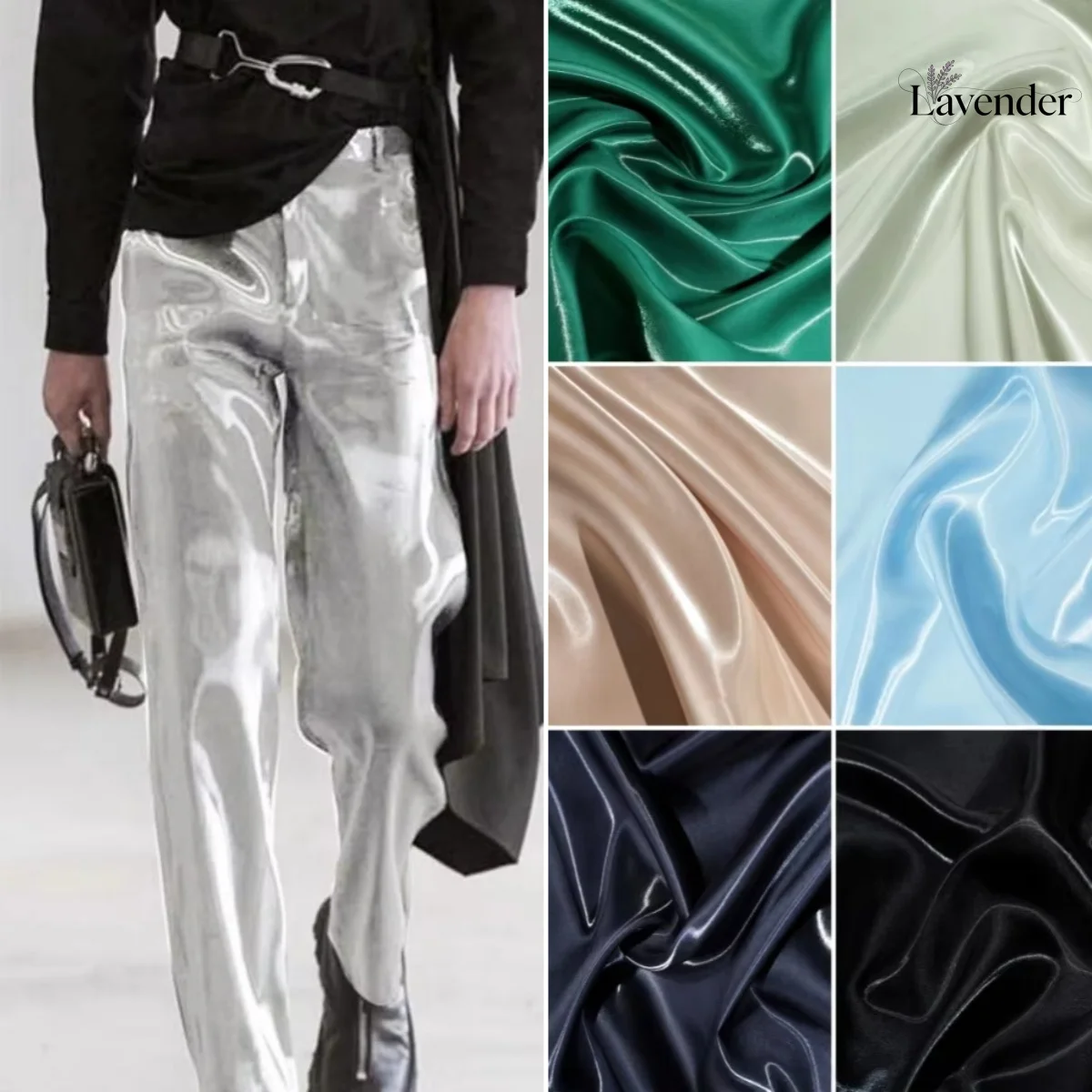 Super Shiny Liquid Reflective Crystal Satin Fabric Silky Sewing Material for Gowns Pants and Trench Coats Designer DIY Fabric