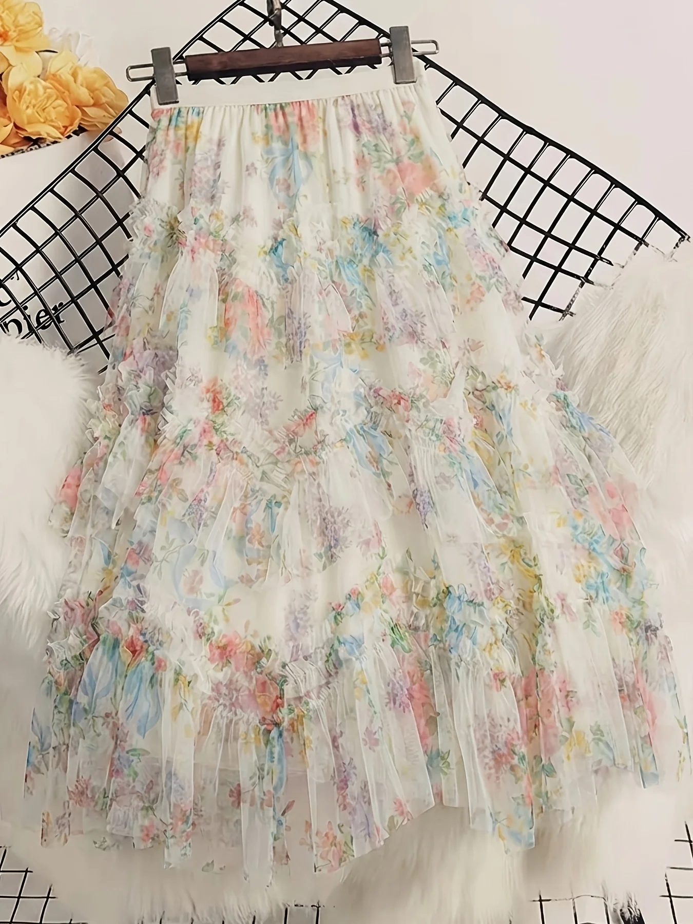 2026 Spring/summer Stylish and Youthful Dresses with Floral Net Fabric and Layered Design for Comfort and Elegant Style