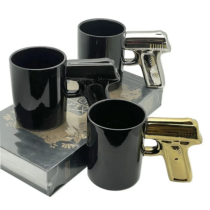 Factory direct sales Ceramic mug creative revolver ceramic mug 3D thin shell embossed shape handle water cup ceramic coffee mug