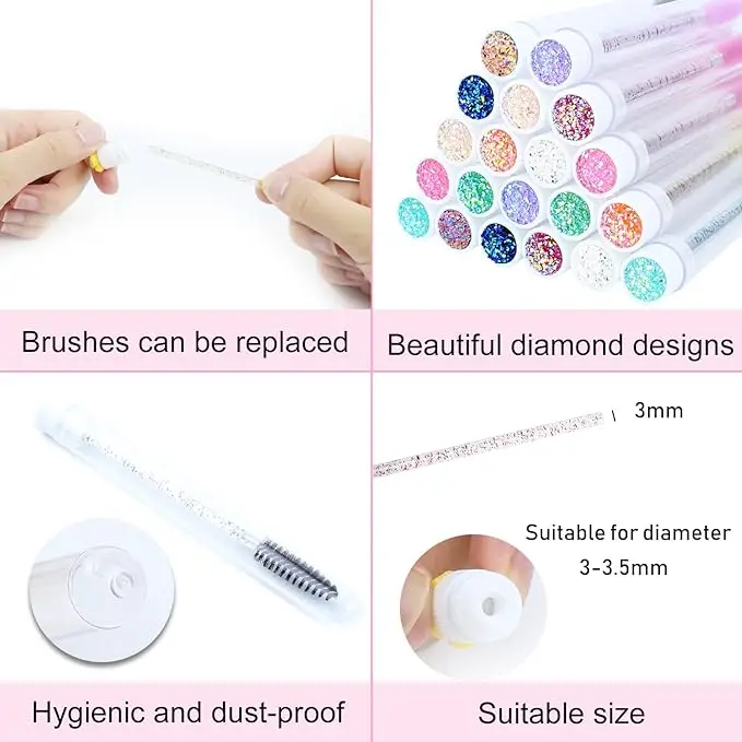 Tubes de brosse à cils avec baguettes de Mascara en cristal, peigne à sourcils, conteneur applicateurs de brosse à cils, 50 pièces