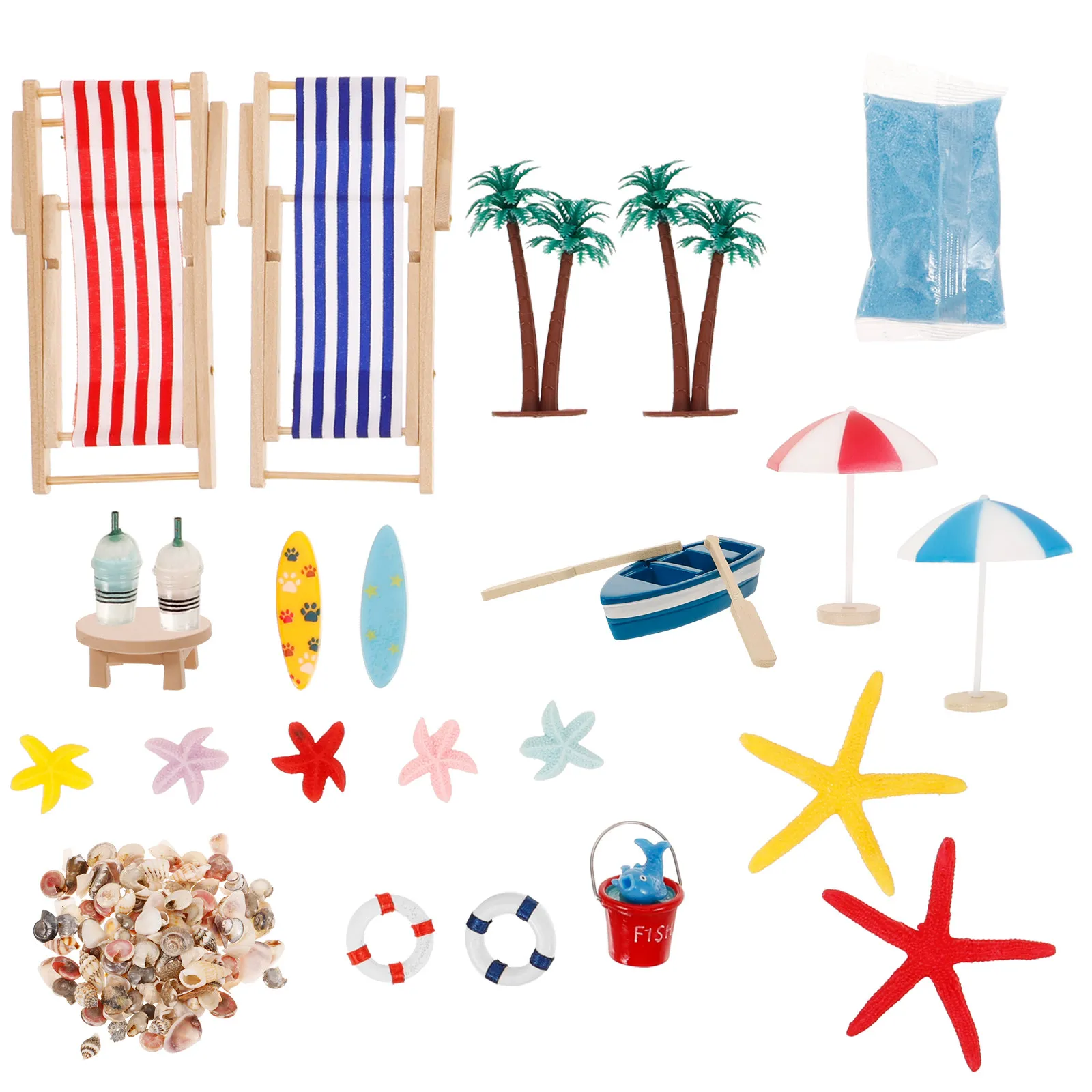

1Set Wood Beach Chair Miniature Ornament Creative Mini House Accessories Beach Style Decoration DIY Seaside Micro Landscape Prop