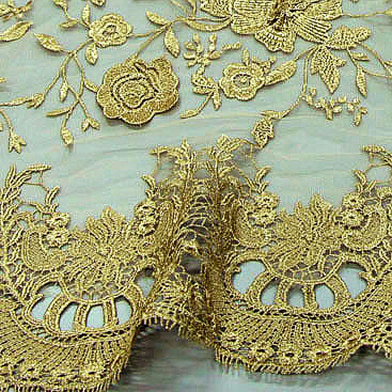 Wedding Dress Lace 3D Flash Trim Gold 2 Layer Tulle Voile Flowers Embroidery Textile Fabrics Electronic Laces Fabric for Sewing